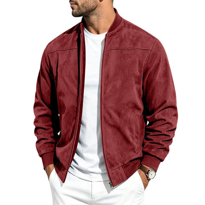 Chaqueta bomber para hombre de estilo ante, con cremallera completa, mangas largas y corte holgado.