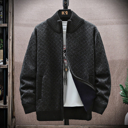 Men's Knit Coat with Zip and Long Sleeves