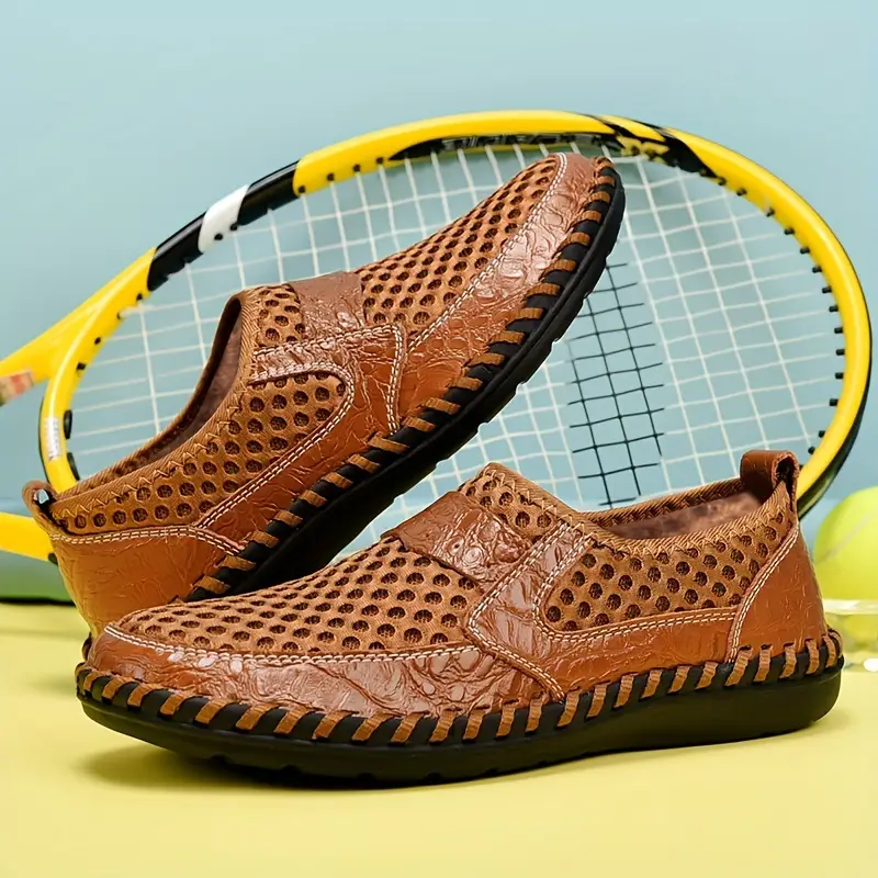 Herresko Slip-On med Elastisk Mesh Overdel og Bred Pasform – Stødabsorberende Sål med Skridsikring