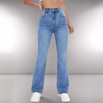 Jeans da Donna in Denim Elasticizzato a Vita Alta, Vestibilità Slim a Gamba Dritta