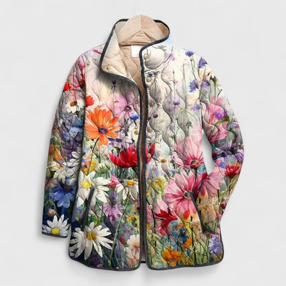 Women's Quilted Winter Jacket with Vintage Floral Pattern