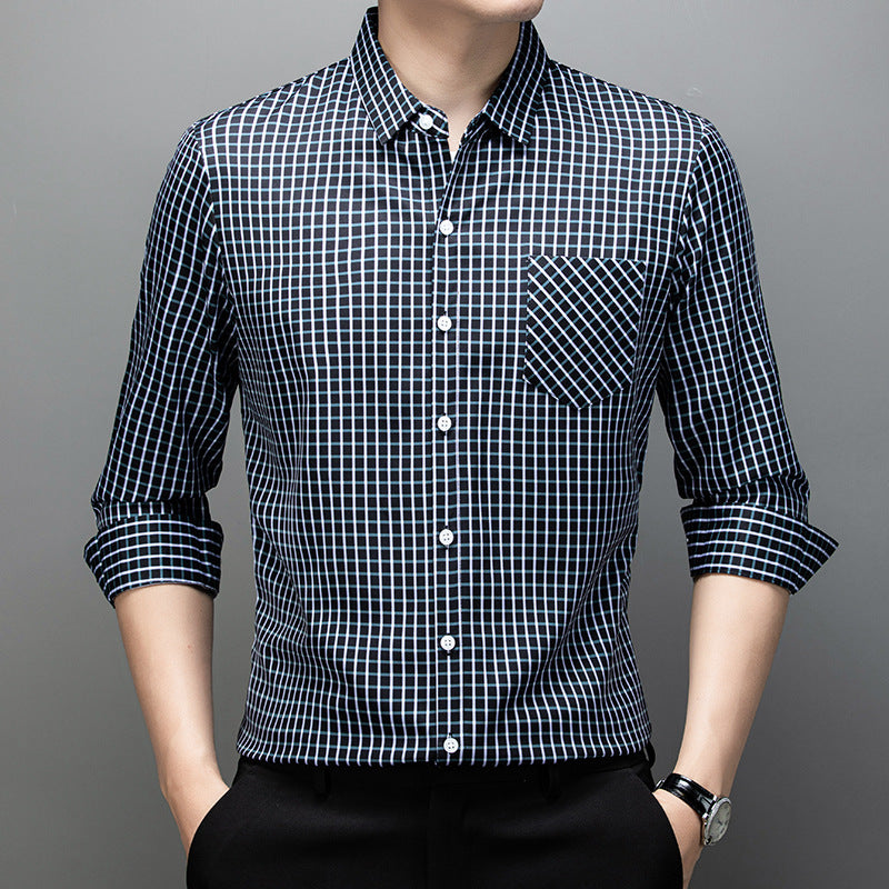 Camisa de hombre primaveral a cuadros con mangas largas – Corte amplio