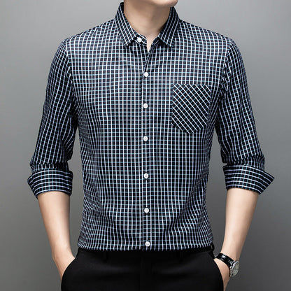 Camisa de hombre primaveral a cuadros con mangas largas – Corte amplio