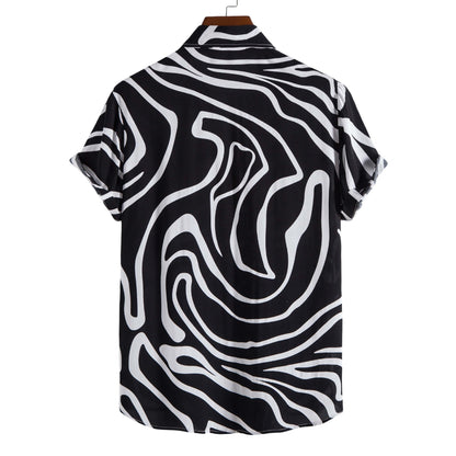 Herreskjorte Plus Size Sommer med Geometrisk Print og Korte Ærmer – Almindelig Pasform