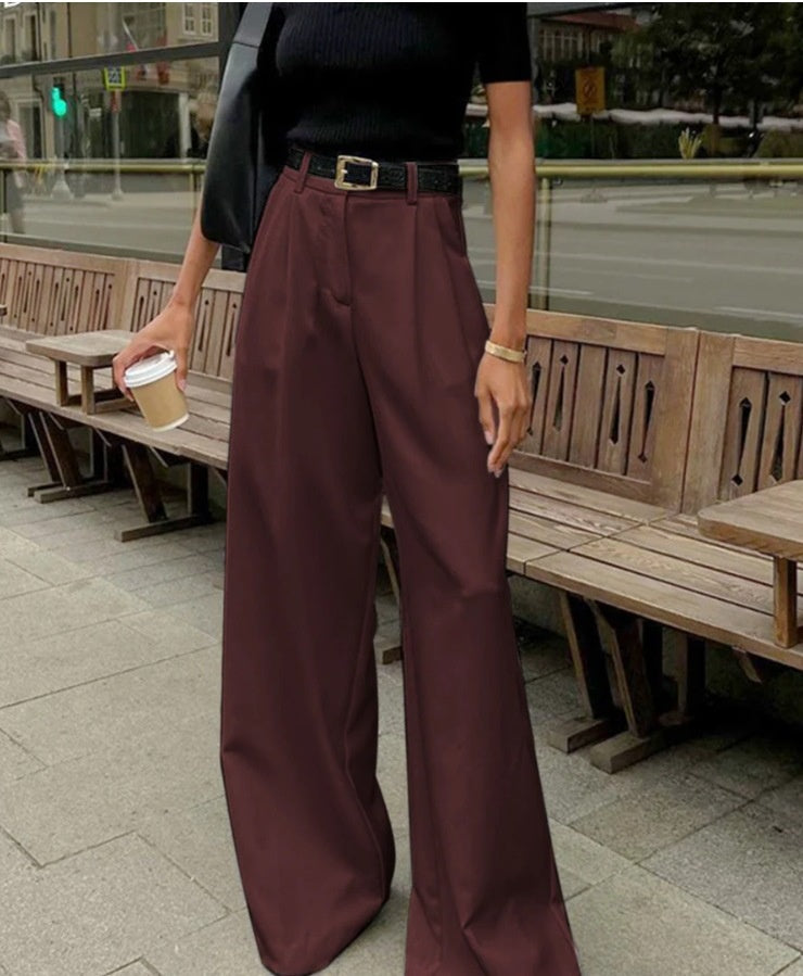 Pantalones de Mujer de Cintura Alta con Pierna Recta y Corte Amplio