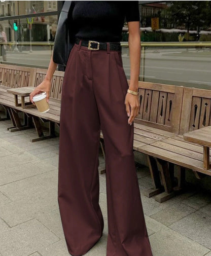 Pantalones de Mujer de Cintura Alta con Pierna Recta y Corte Amplio