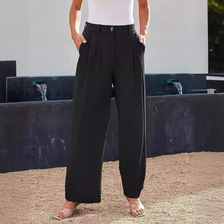 Women's High-Waisted Stretch Formal Pants with Wide Leg
