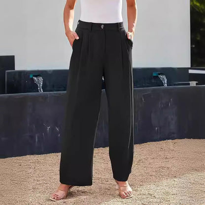 Women's High-Waisted Stretch Formal Pants with Wide Leg