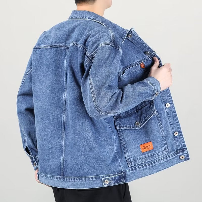 Herre Denim Jakke med Løs Pasform Vintage Stil