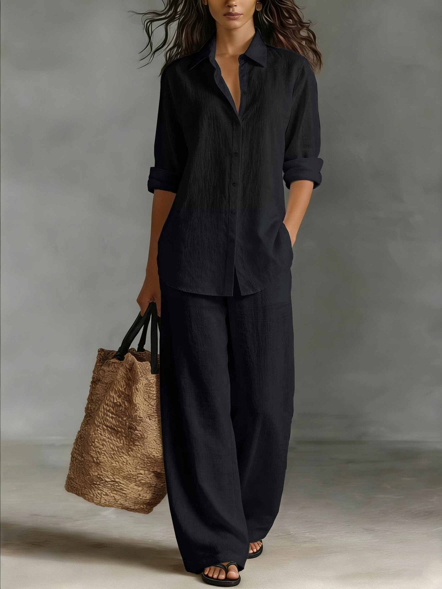 Completo Donna Due Pezzi con Top a Maniche Lunghe e Pantaloni a Gamba Dritta – Completo Casual Quotidiano
