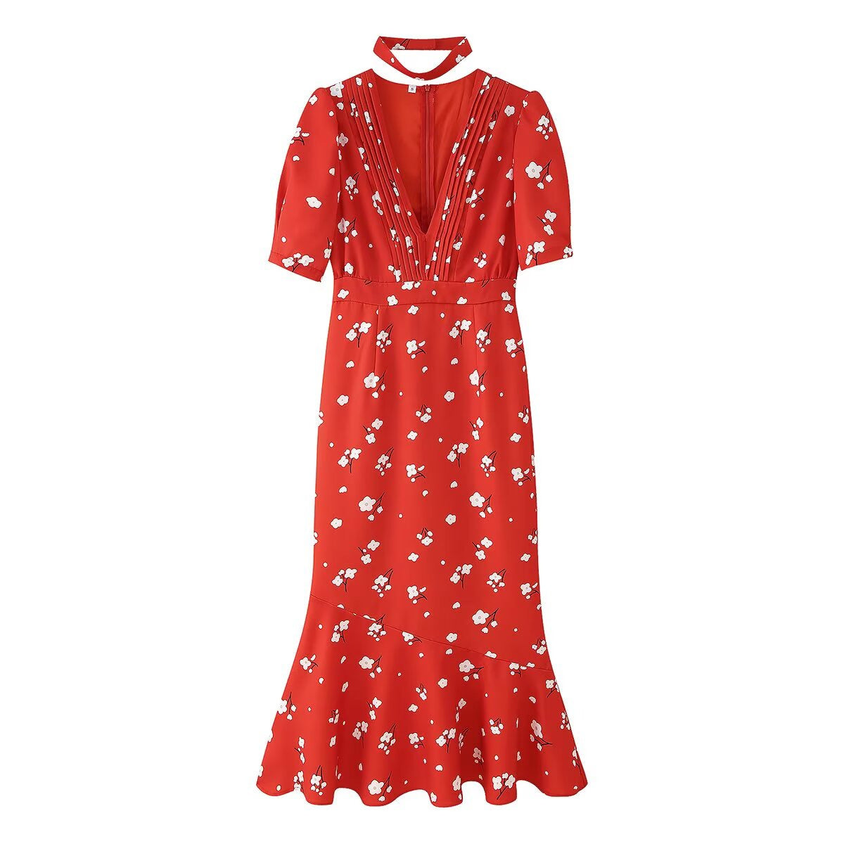 Women’s Floral Summer Dress with Puff Sleeves and A-Line Skirt