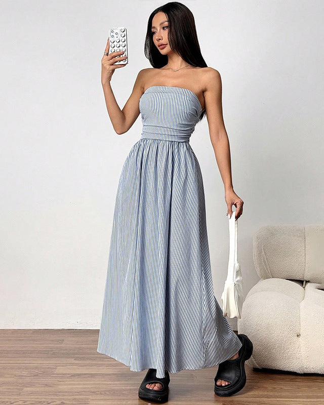 Women's Summer Maxi Dress, Strapless, with Pockets