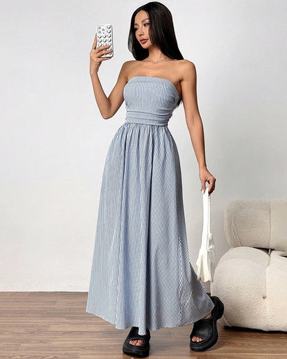 Women's Summer Maxi Dress, Strapless, with Pockets