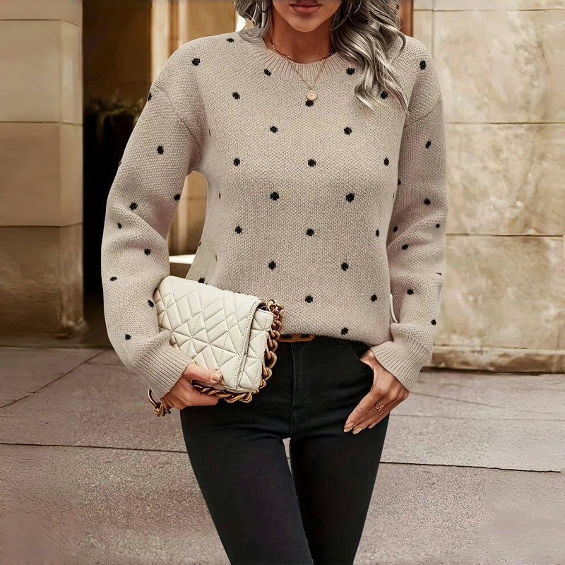 Maglione Donna a Pois con Maniche Lunghe e Scollo Tondo – Stile Versatile