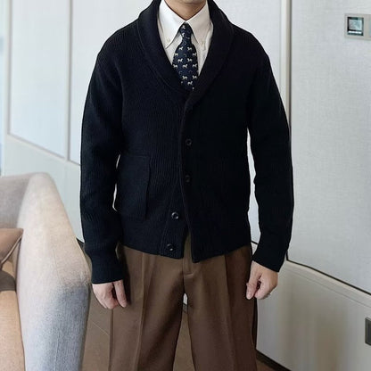 Men's Autumn Cardigan with V-Neck and Long Sleeves