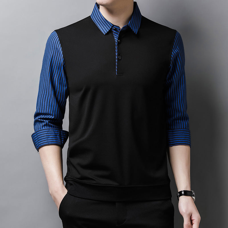 Men's Long Sleeve Shirt with Striped Sleeves and Straight Fit
