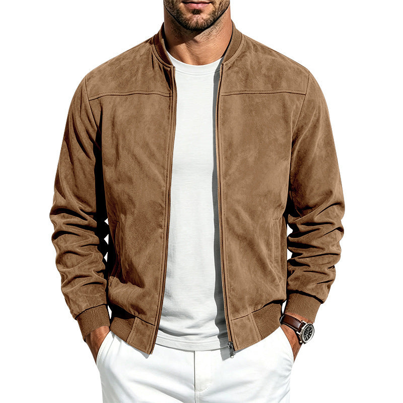 Chaqueta bomber para hombre de estilo ante, con cremallera completa, mangas largas y corte holgado.