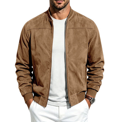Chaqueta bomber para hombre de estilo ante, con cremallera completa, mangas largas y corte holgado.