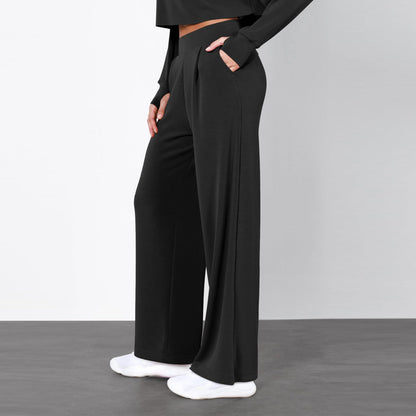 Damebukser med Høj Talje og Lige Ben med Draperet Design – Elegant Look