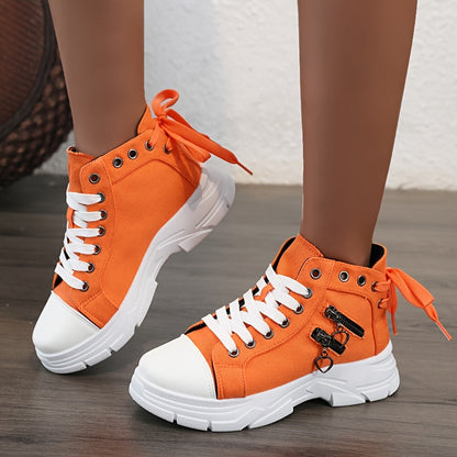Women's Sneakers with Platform, Raised Sole, Front Lacing, and Side Zip