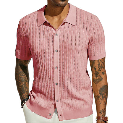 Camisa de verano para hombre de punto, con mangas cortas y botones