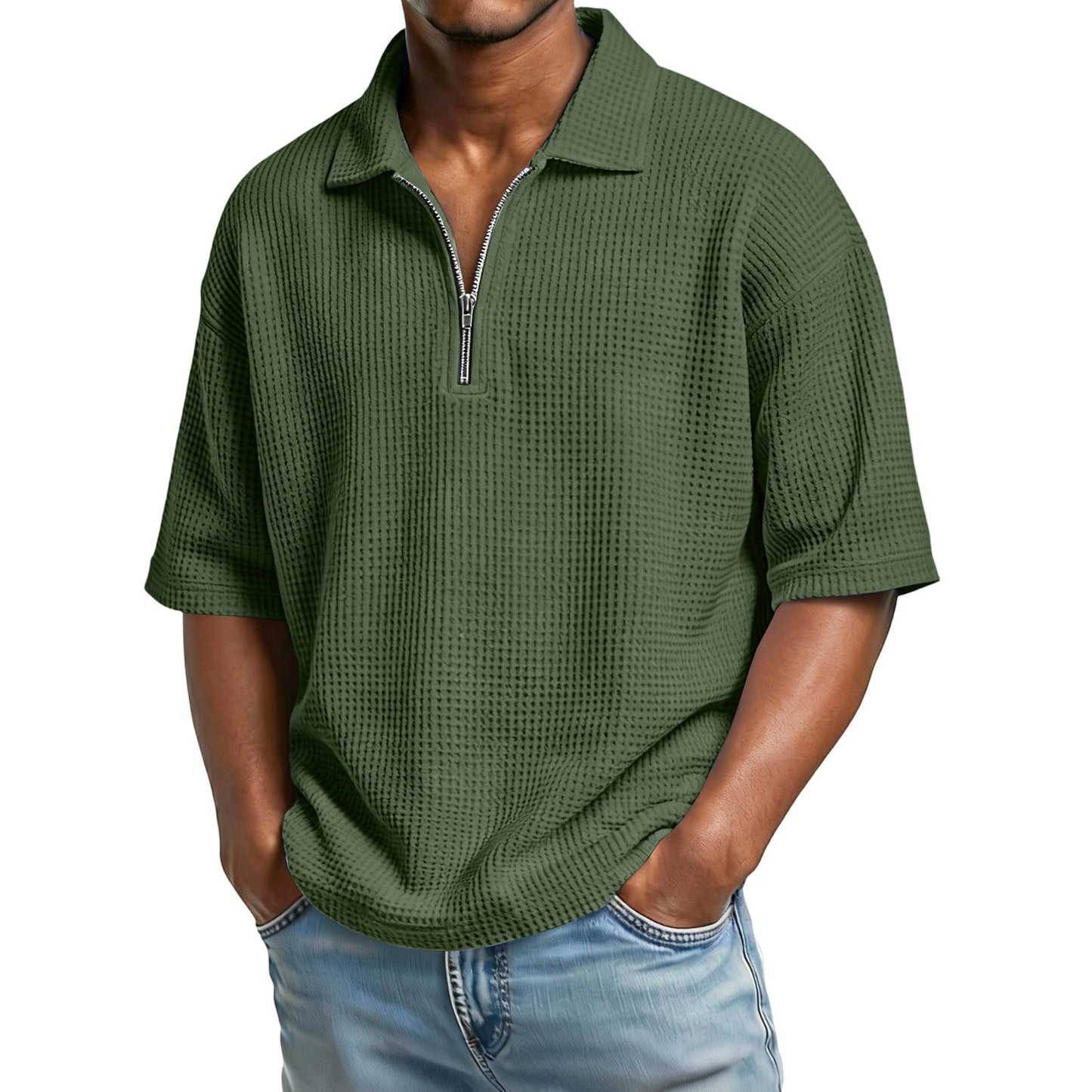 Men's Summer Polo Shirt in Honeycomb Knit with Short Sleeves – Regular Fit