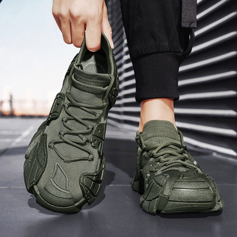 Men's Running Sneakers with Laces, Round Toe, and Thick Sole