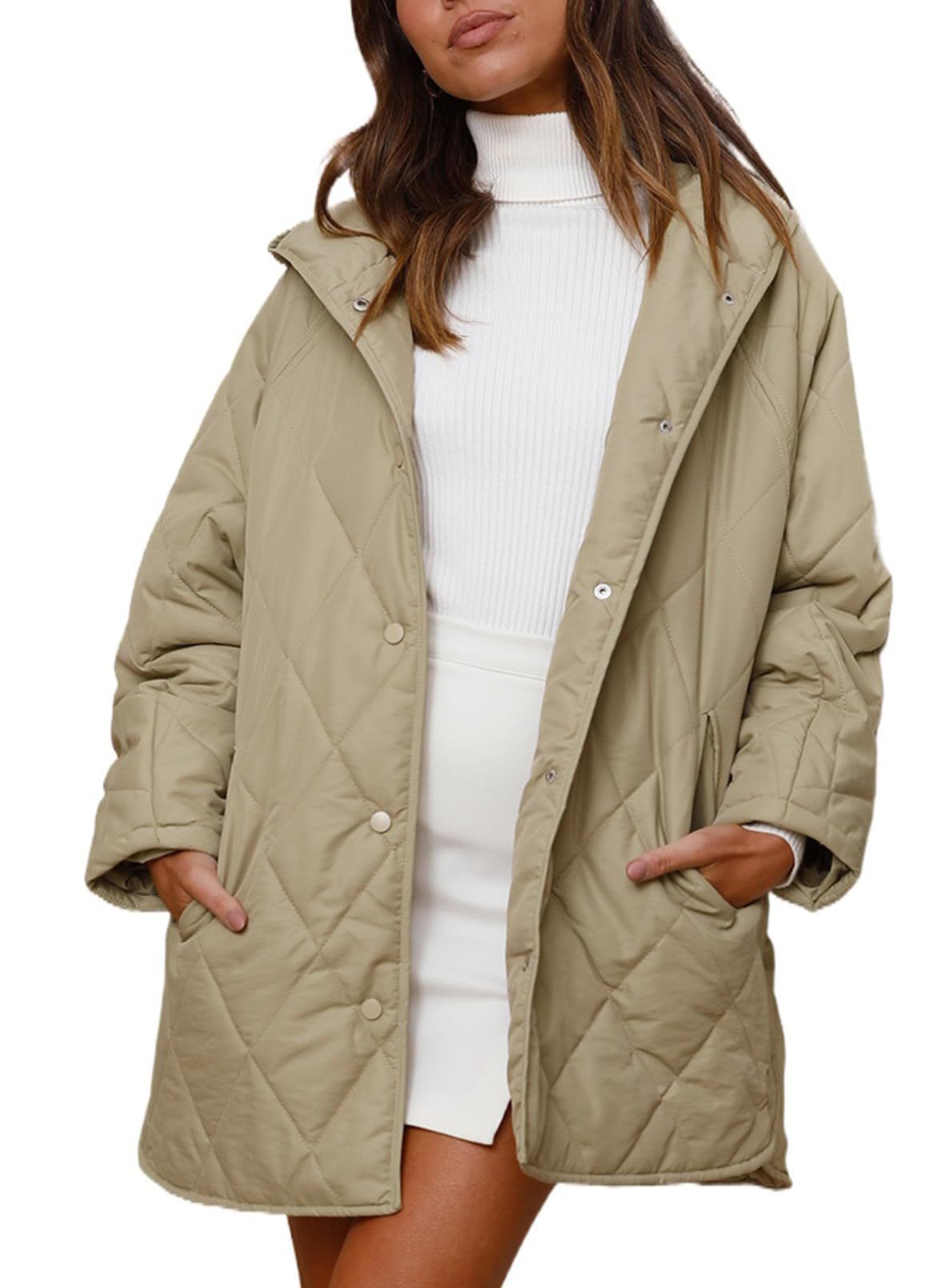 Women's Quilted Diamond Jacket with Hood and Front Pockets