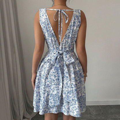Women's Summer Mini Dress with Floral Print and High Waist – Casual A-Line Dress