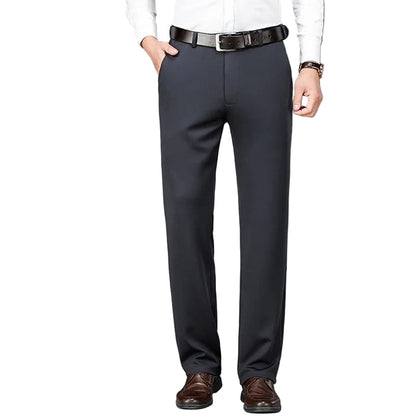 Pantaloni Uomo da Abito Dritti Business con Vita Media Elastica – Stile Formale
