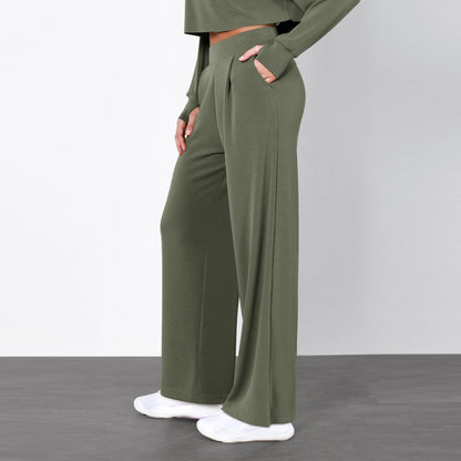 Damebukser med Høj Talje og Lige Ben med Draperet Design – Elegant Look