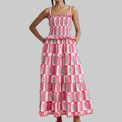 Women's Summer Long Strapless Dress with Floral Print and High Waist – A-Line