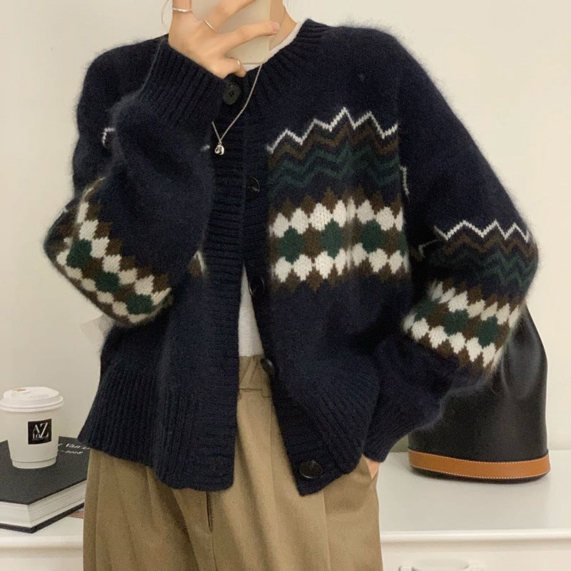 Abrigo retro para mujer con cuello redondo