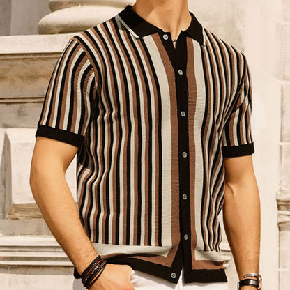 Men’s Striped Knit Polo Shirt with Classic Collar