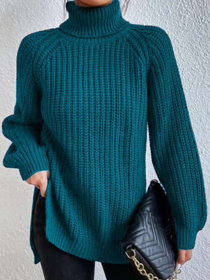 Maglione Donna con Collo Alto, Maniche Raglan e Spacco Laterale – Stile Versatile