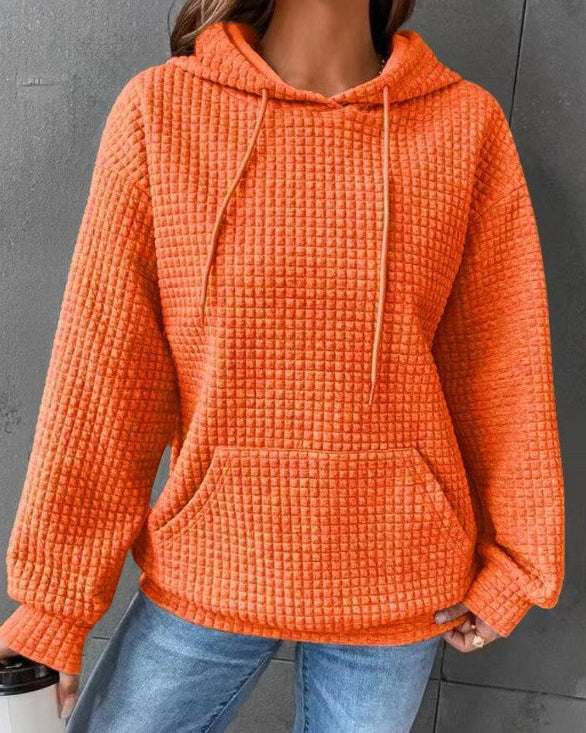 Dame Trøje med Hætte, Lange Ærmer og Ensfarvet