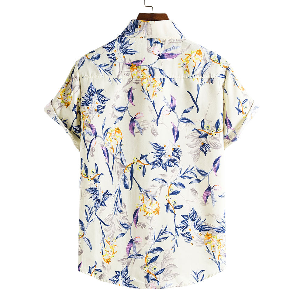 Camisa de verano para hombre con estampado floral y cuello de solapa – Camisa slim fit para vacaciones