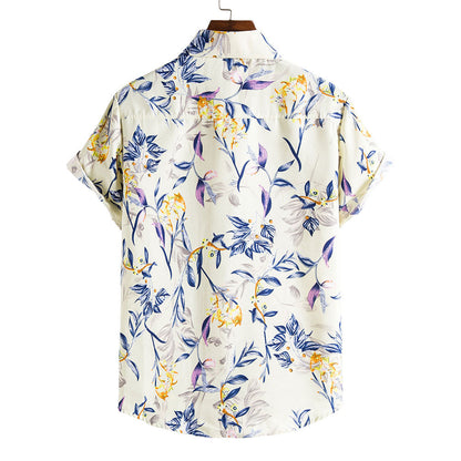 Camisa de verano para hombre con estampado floral y cuello de solapa – Camisa slim fit para vacaciones