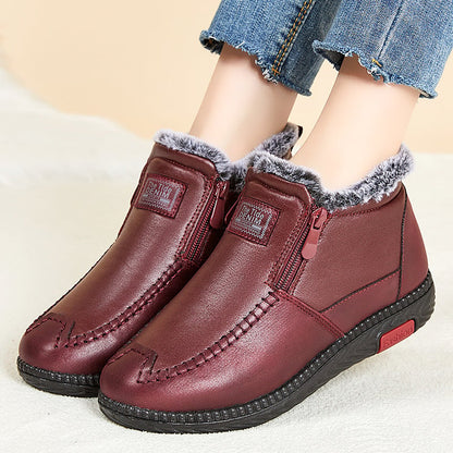 Botines de invierno para mujer hasta el tobillo con forro de peluche y cremallera lateral – Suela plana de PU