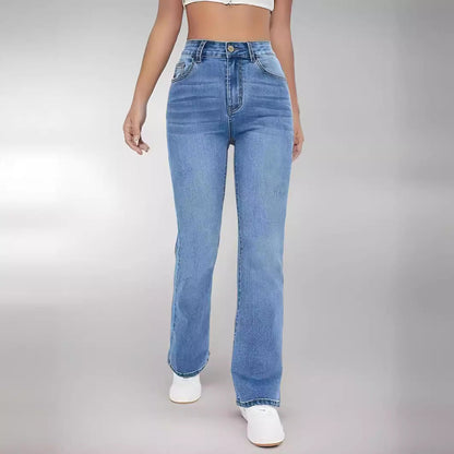 Jeans da Donna in Denim Elasticizzato a Vita Alta, Vestibilità Slim a Gamba Dritta