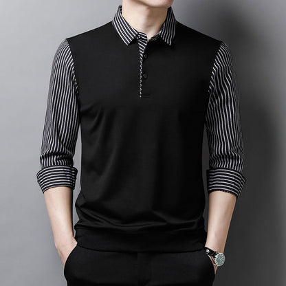 Men's Long Sleeve Shirt with Striped Sleeves and Straight Fit