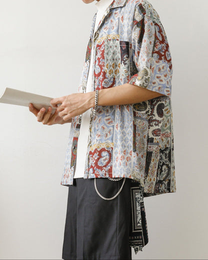 Camicia Estiva Uomo Stile Retrò con Stampa Floreale, Colletto Squadrato e Maniche Corte – Cotton Blend