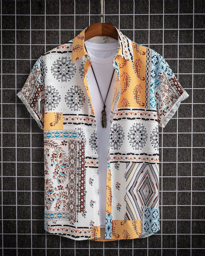 Camicia Uomo a Maniche Corte con Stampa Floreale e Bottoni – Leggera e Comoda