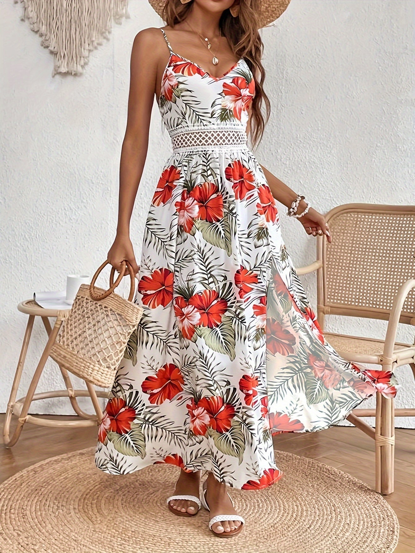 Vestido Largo de Verano para Mujer con Estampado Floral y Abertura Lateral