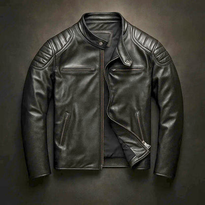 Men's Faux Leather Jacket with Reinforced Shoulders and Motorcycle Zip Details