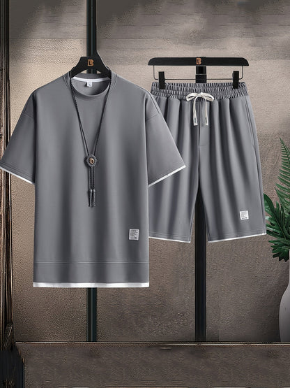 Completo Uomo Due Pezzi con T-Shirt e Pantaloncini in Tessuto a Nido d'Ape