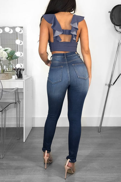 Jeans de mujer de talle medio ajustados con efecto levantador en las caderas, en mezcla de algodón y spandex