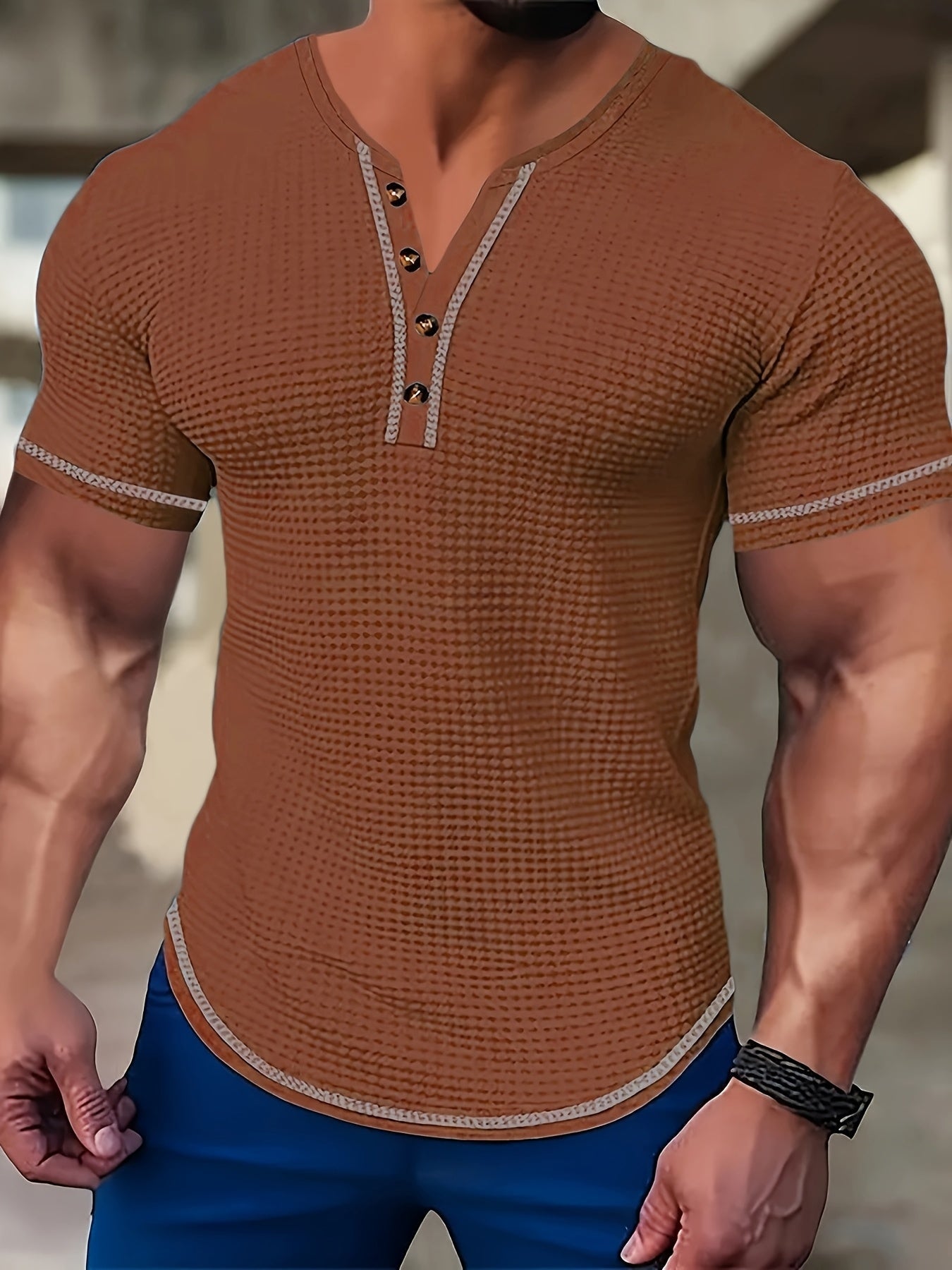 Men’s Short-Sleeve Henley Shirt with Contrast Trim