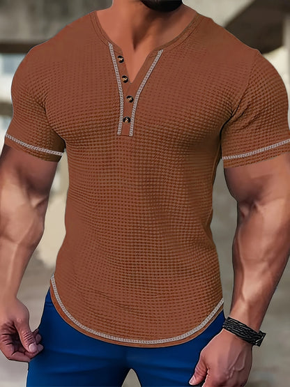 Men’s Short-Sleeve Henley Shirt with Contrast Trim