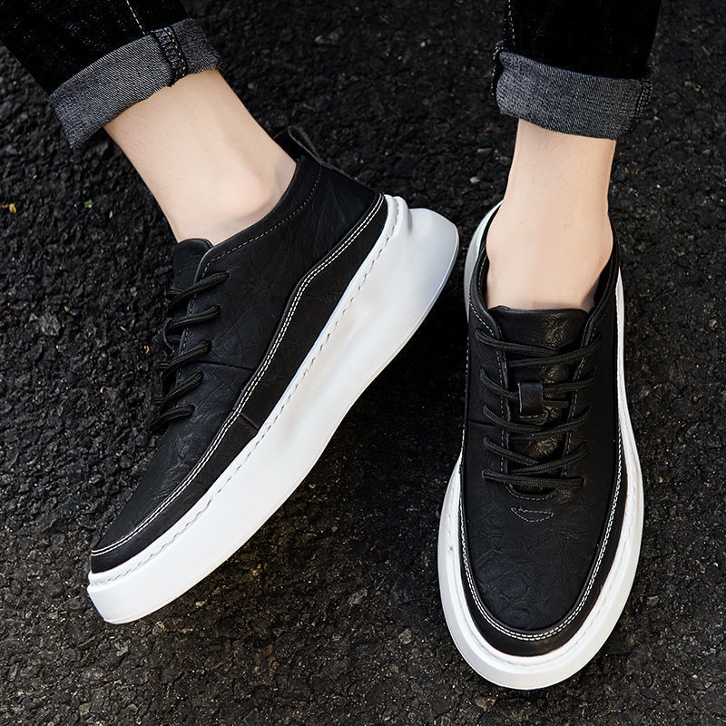 Herresportsko med snørebånd i mikrofiber og forhøjet sål – urban stil
